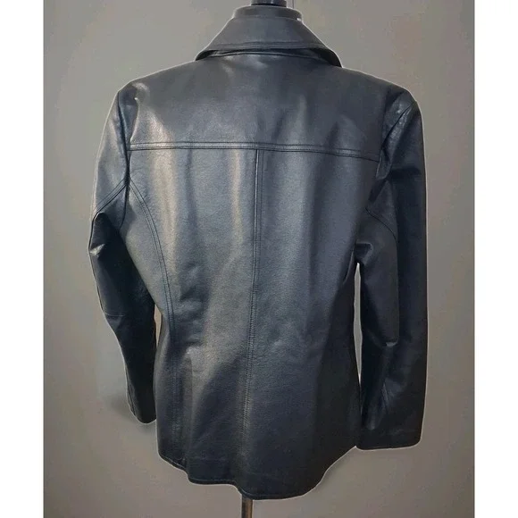 East 5th Womens Sz Large Black Genuine Leather Jacket 90s Classic Button Front - Picture 3 of 12